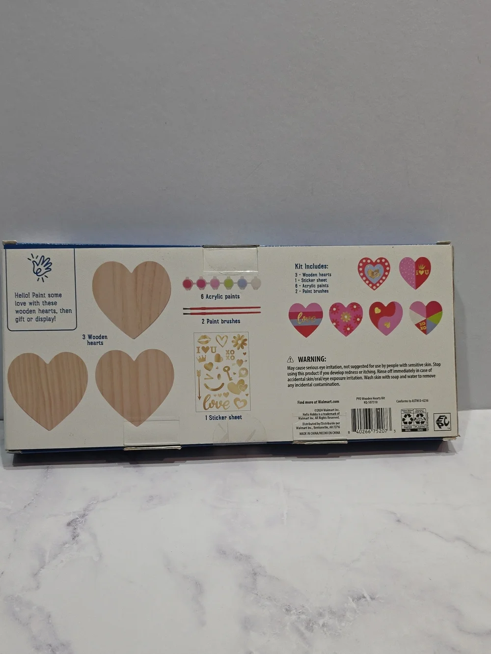 Paint-Your-Own Wooden Hearts Kit - Blue and Natural Brand New